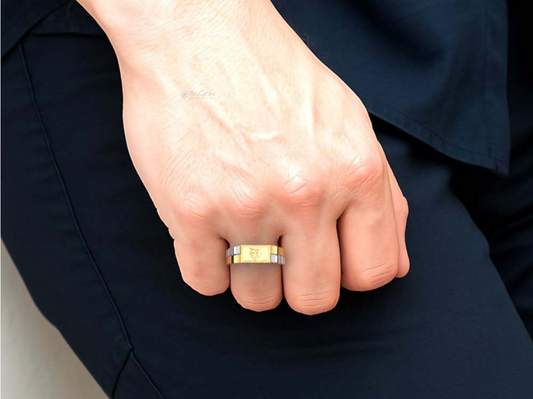 Mechanically Inspired Ridges Signet Fusion Name Ring