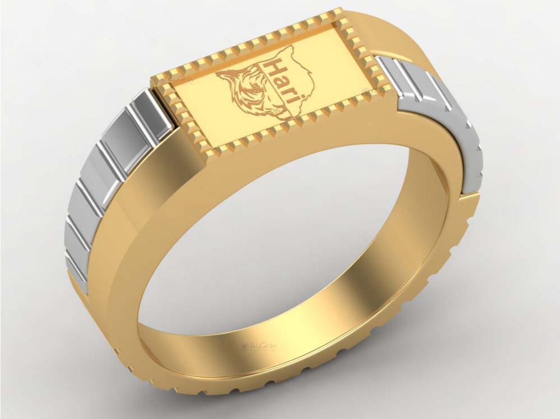 Mechanically Inspired Ridges Signet Fusion Name Ring