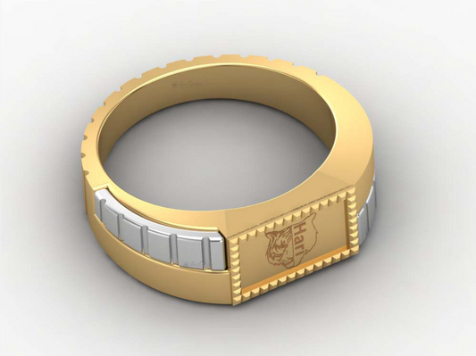 Mechanically Inspired Ridges Signet Fusion Name Ring